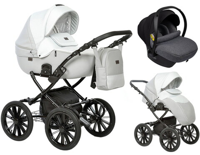 Детская коляска Indigo Porto Classic 14 3 в 1 с автокреслом Avionaut Cosmo Grey Po 02 св.серая кожа+св.серый лен