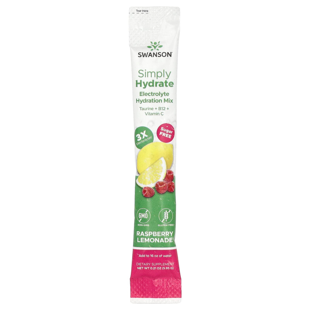 Swanson, Simply Hydrate, смесь для гидратации электролитов, малиновый лимонад, 8 пакетиков по 5,95 г (0,21 унции)