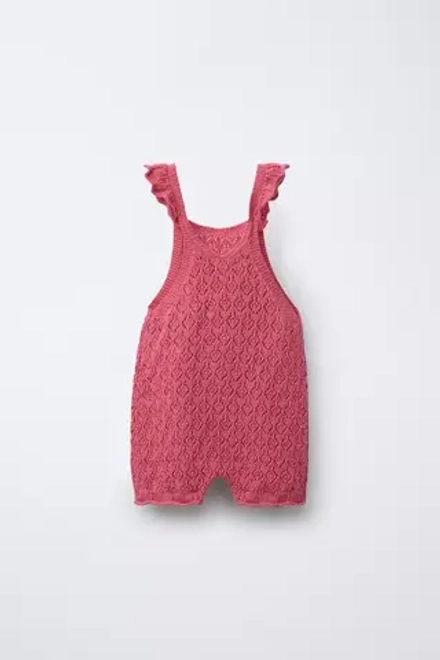 ZARA КОРОТКИЙ КОМБИНЕЗОН ИЗ АЖУРНОГО ТРИКОТАЖА, КЛУБНИЧНЫЙ
