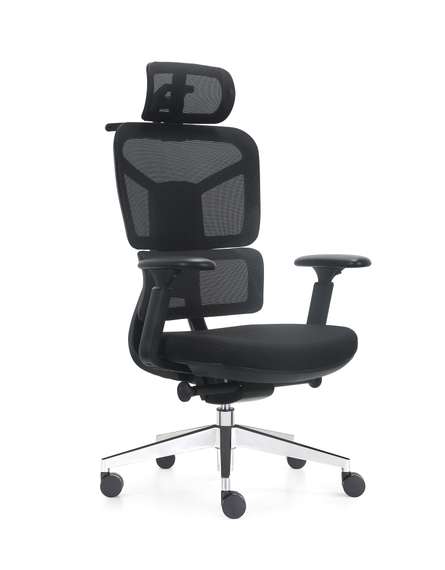 Кресло офисное Норден / Мишлен блэк / Michelin black / черная сетка / черная ткань / алюминиевая база