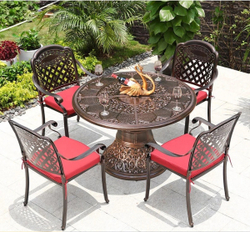 Обеденный комплект из литого алюминия стол Сандаловое дерево(118см) + 4 кресла Вулкан-2
