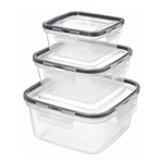 Комплект контейнеров для продуктов герметичных квадратных 0,4л+0,8л+1,5л с защелками (бесцветный)