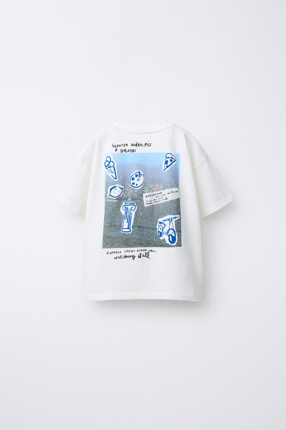 ZARA ФУТБОЛКА С ПРИНТОМ, ЖЕЛТОВАТО-БЕЛЫЙ