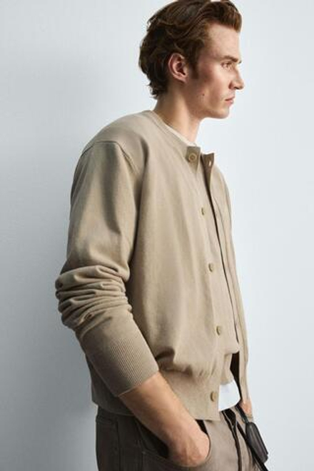 ZARA КАРДИГАН ИЗ ХЛОПКА И РАМИ, БЕЖЕВЫЙ