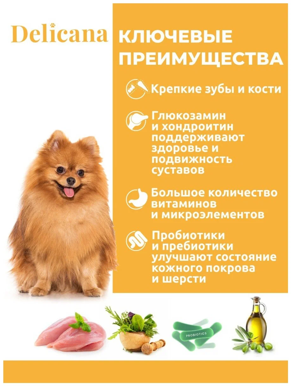 Cухой полнорационный корм для собак мелких пород курица с овощами Delicana 1,5кг