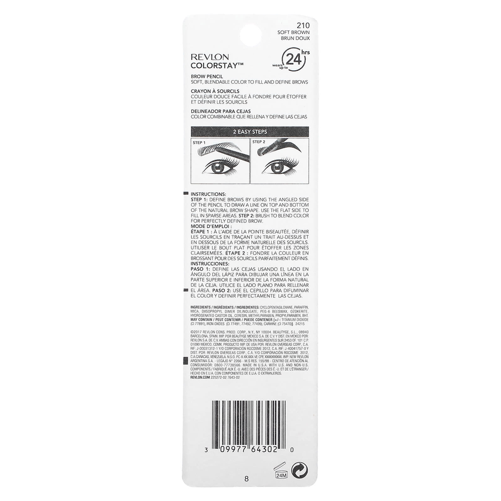 Revlon, Colorstay, карандаш для бровей, 210 мягких коричневых оттенков, 0,35 г (0,012 унции)