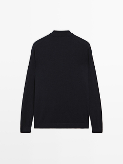 Massimo Dutti Трикотажное свитер поло из 100% мериносовой шерсти, темно-синий