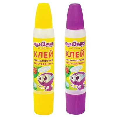 Клей канцелярский двусторонний 30мл, с узким и широким аппликаторами (ЮНЛАНДИЯ) (Комплект 24шт.)