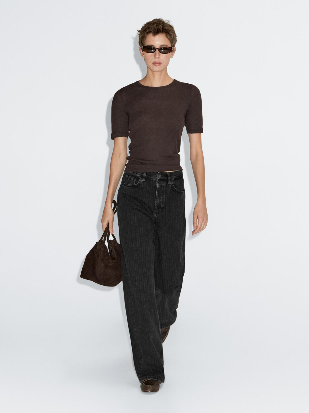 Massimo Dutti Джинсы с высокой посадкой и прямыми штанинами, черный