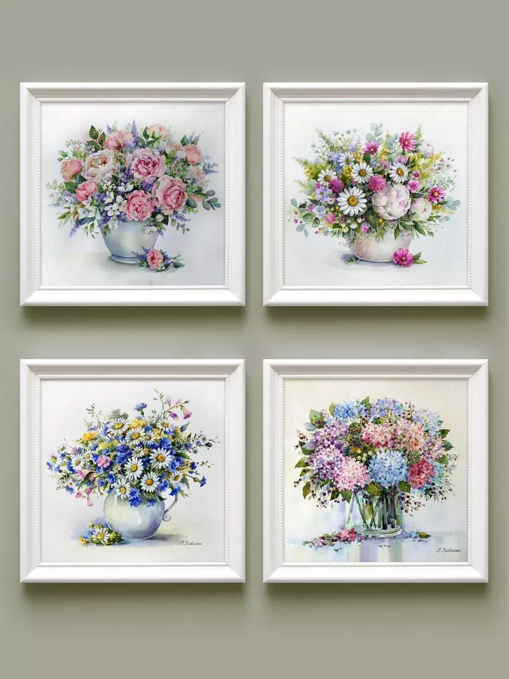 Картины на стену интерьерные на холсте 4 шт, 23*23 см