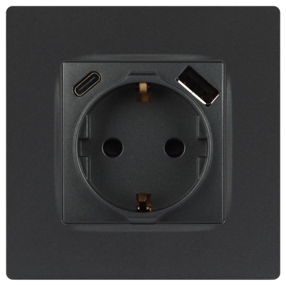 Розетка ЭРА Серия 12 12-4108-12 2P+E 16A-250В со шторками с USB type-A+C 5В-3А графит | Эра 12