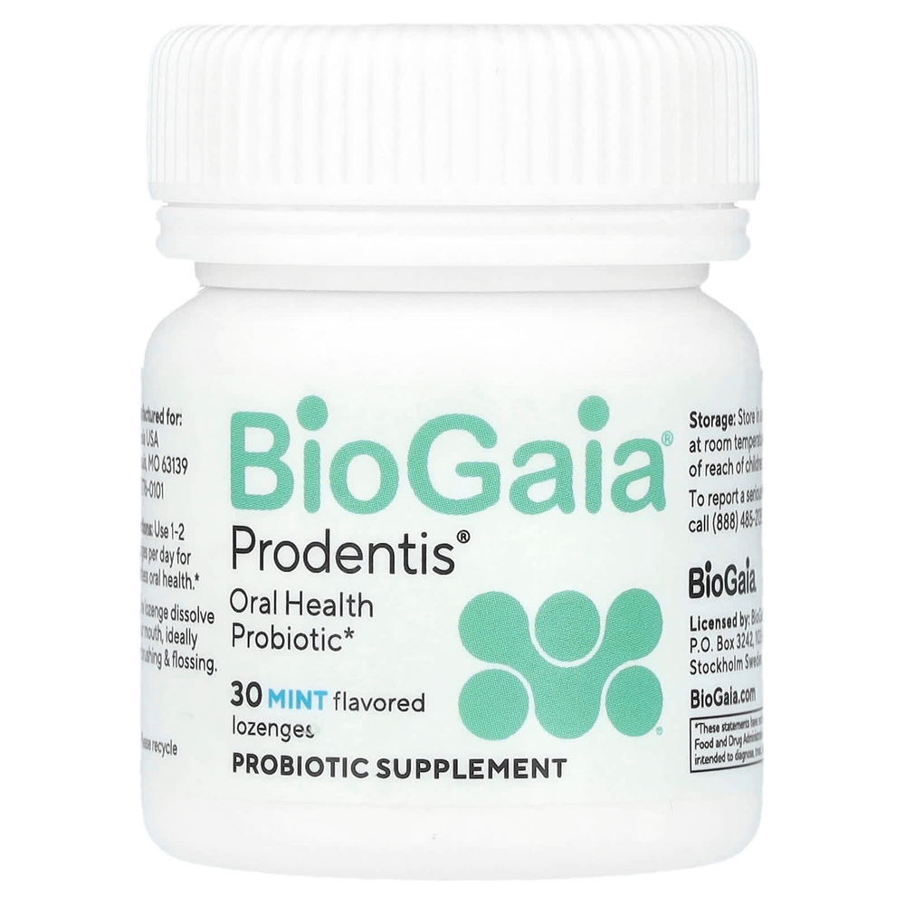 BioGaia, Prodentis®, пробиотик для полости рта, для здоровья дёсен и зубов, мятный вкус, 30 пастилок с пробиотиком