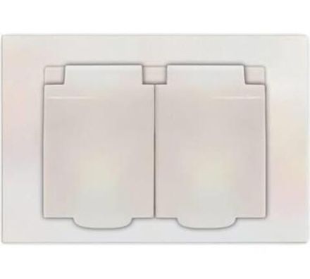 Розетка двухместная "UNIVersal" серия "Афина" с/з с крышкой, с/у, 16А, 220В, жемчуг (еврослот) (HU23