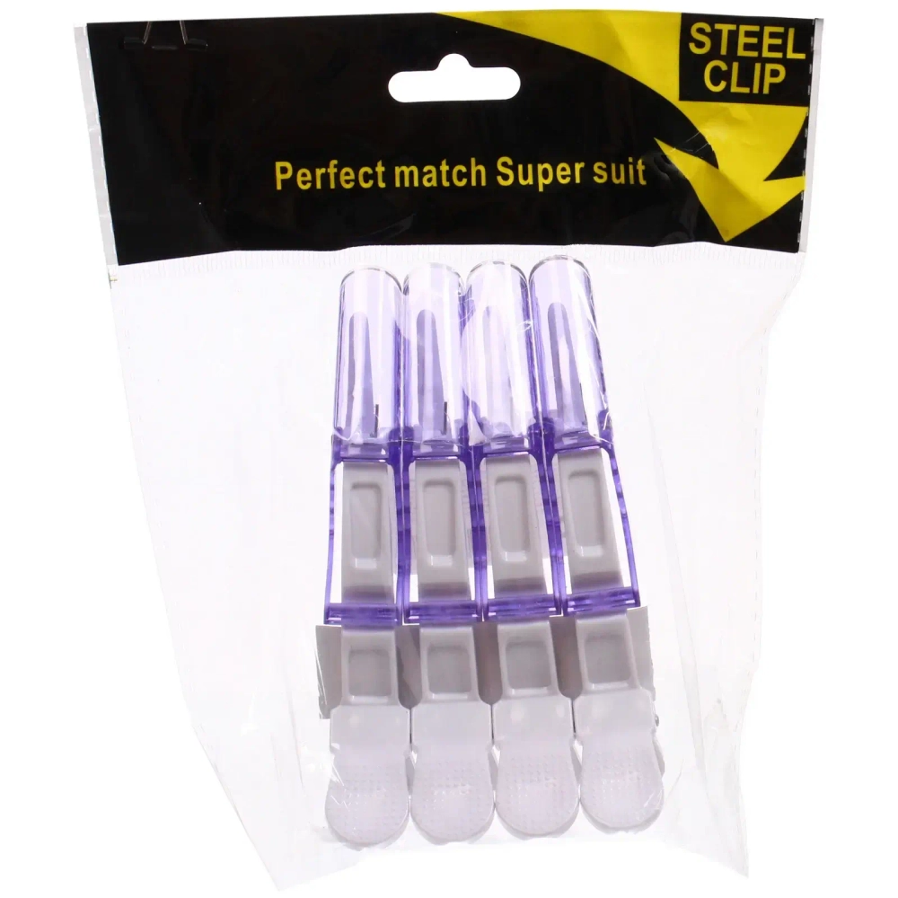 Зажимы парикмахерские 4шт «KLEVER», цвет белый/фиолетовый, 11,5см