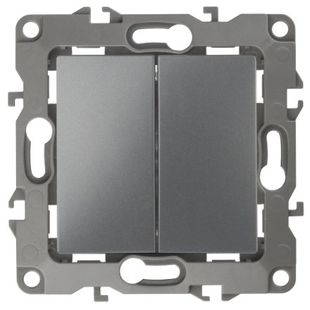 12-1004-12 ЭРА Выключатель двойной, 10АХ-250В, IP20, без м.лапок, Эра12, графит