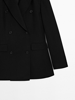 Massimo Dutti Двубортный пиджак из смесового льна, черный