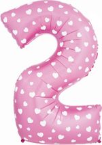 Шар (40"/102 см) Цифра, 2, Сердечки, Розовый, в упаковке 1 шт.