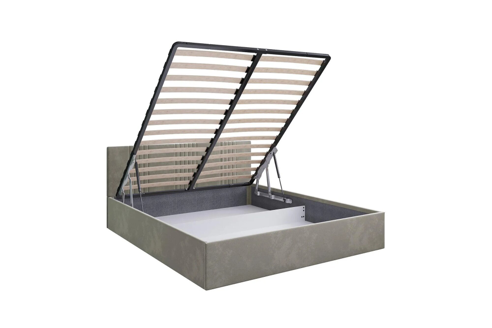 Кровать Моника с подъёмным механизмом 180х200, велюр, серо-бежевый