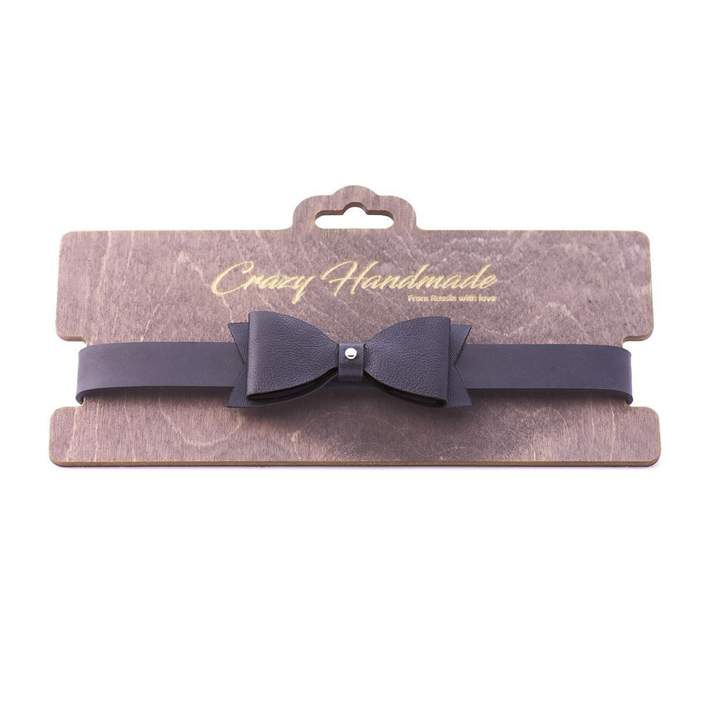 Черный кожаный однослойный чокер с бабочкой (Цвет: черный)