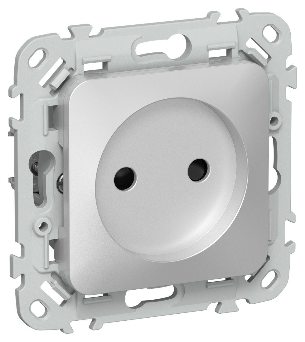 FLITE Розетка без заземления с защитными шторками 10А РСш01-0-ФлА алюминий IEK