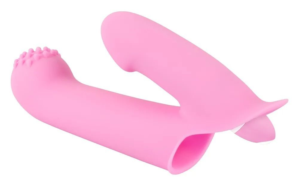 Нежно-розовая двойная вибронасадка на палец Vibrating Finger Extension - 17 см.