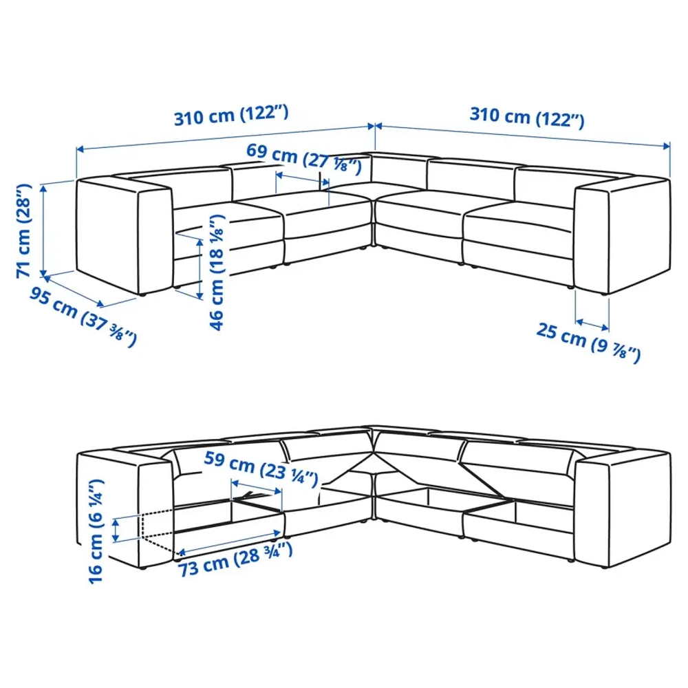 6-местный угловой диван - IKEA JÄTTEBO/JATTEBO, 71x95x310см, бежевый,/светло-коричневый, ЙЕТТЕБО ИКЕА
