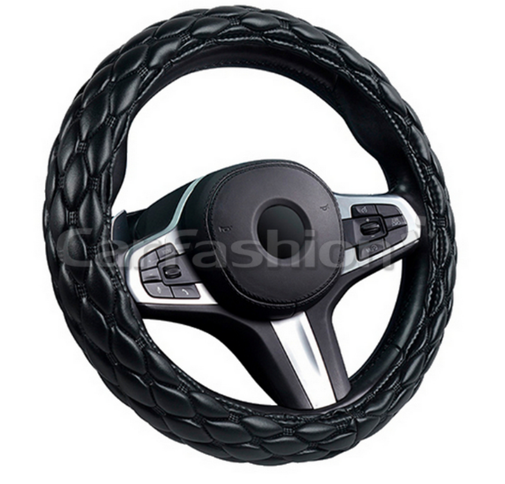 Оплетка на руль круглая CarFashion -L- «SHUTTLE» 31670 - Экокожа - черный/шов серый