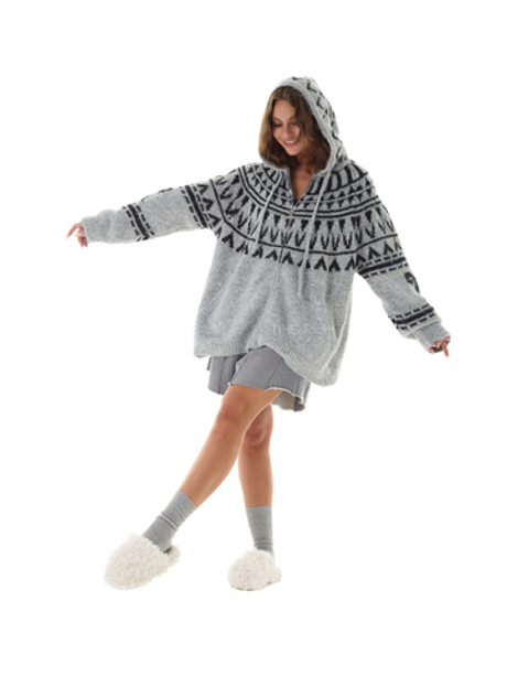 Серый свитер на молнии с капюшоном