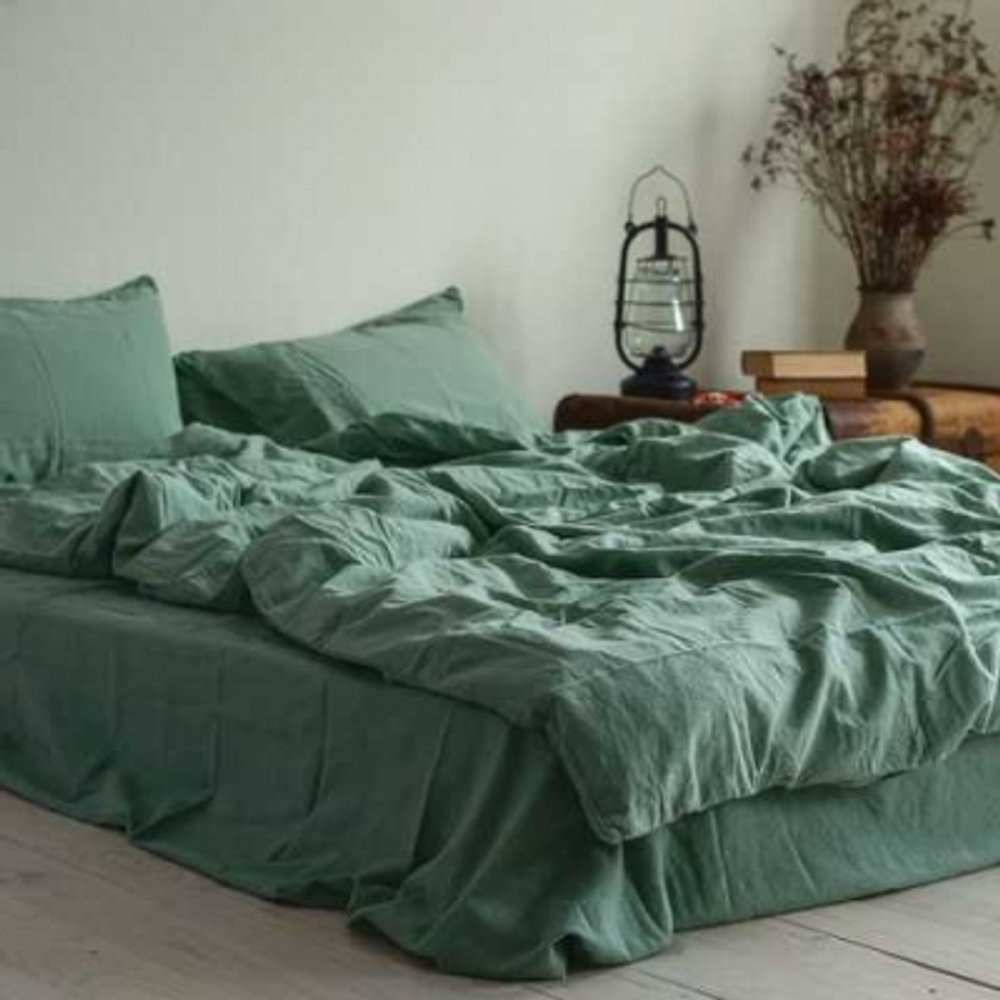 КПБ 2 сп с простыней на рез. 180х200 ВАРЕНЫЙ ХЛОПОК "Зеленый"