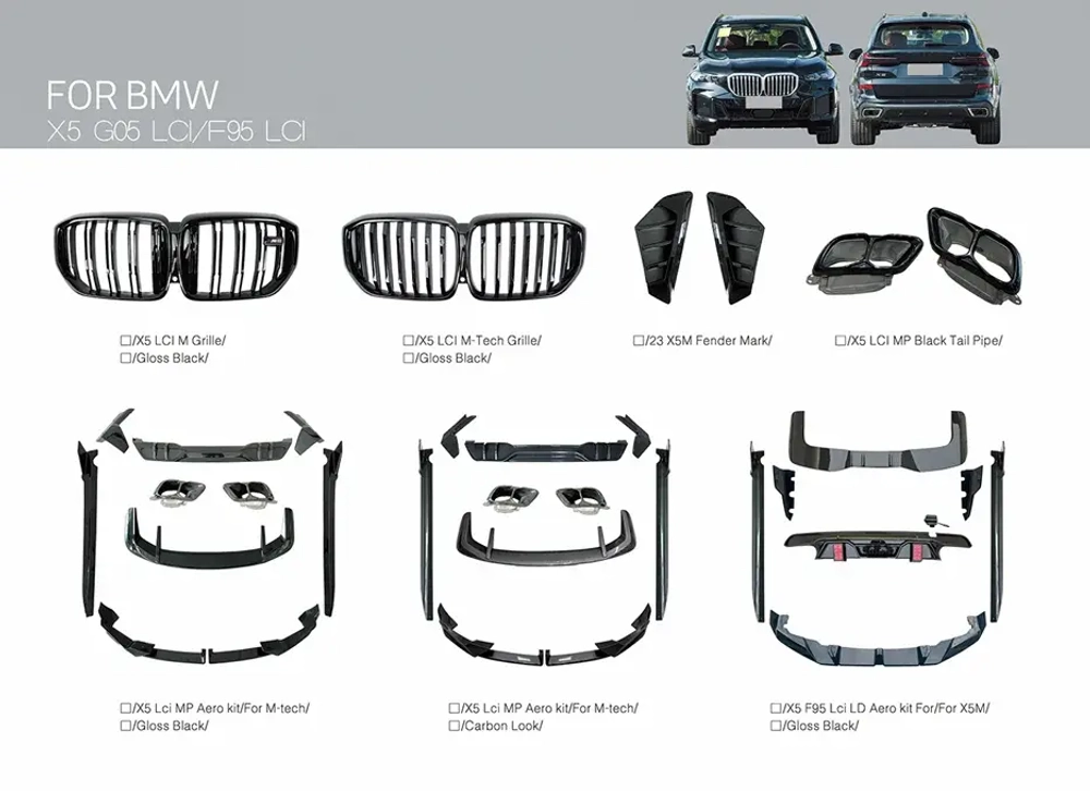 Обвес M-tech для BMW X5 G05 F95 LCI рестайлинг 2023-2024+ БМВ Губа канарды юбки диффузор спойлер тюнинг