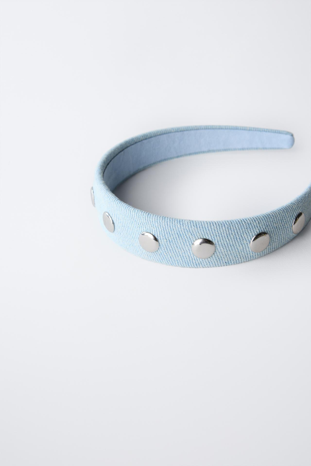 ZARA ДЖИНСОВЫЙ ОБОДОК С ЗАКЛЕПКАМИ, ГОЛУБОЙ