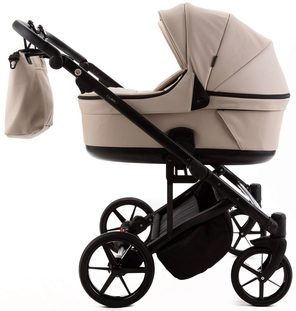 Детская коляска для двойни Adamex Leo Duo Deluxe 2 в 1 DUO-SA7 (СВ.БЕЖЕВАЯ КОЖА)