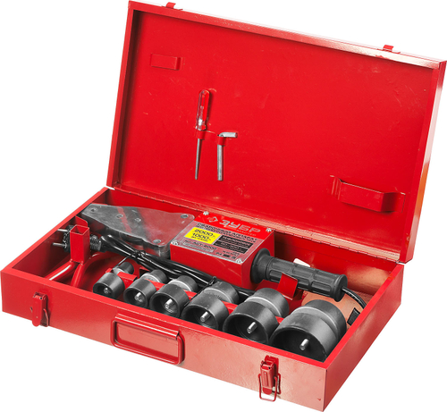 Аппарат для сварки труб PP Зубр 1000/2000Вт 6 насадок 20-63мм кейс металл