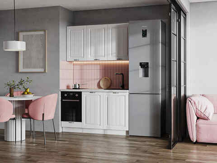 Кухня Мария 1,4 м белый/белый (столешница мрамор лацио белый)