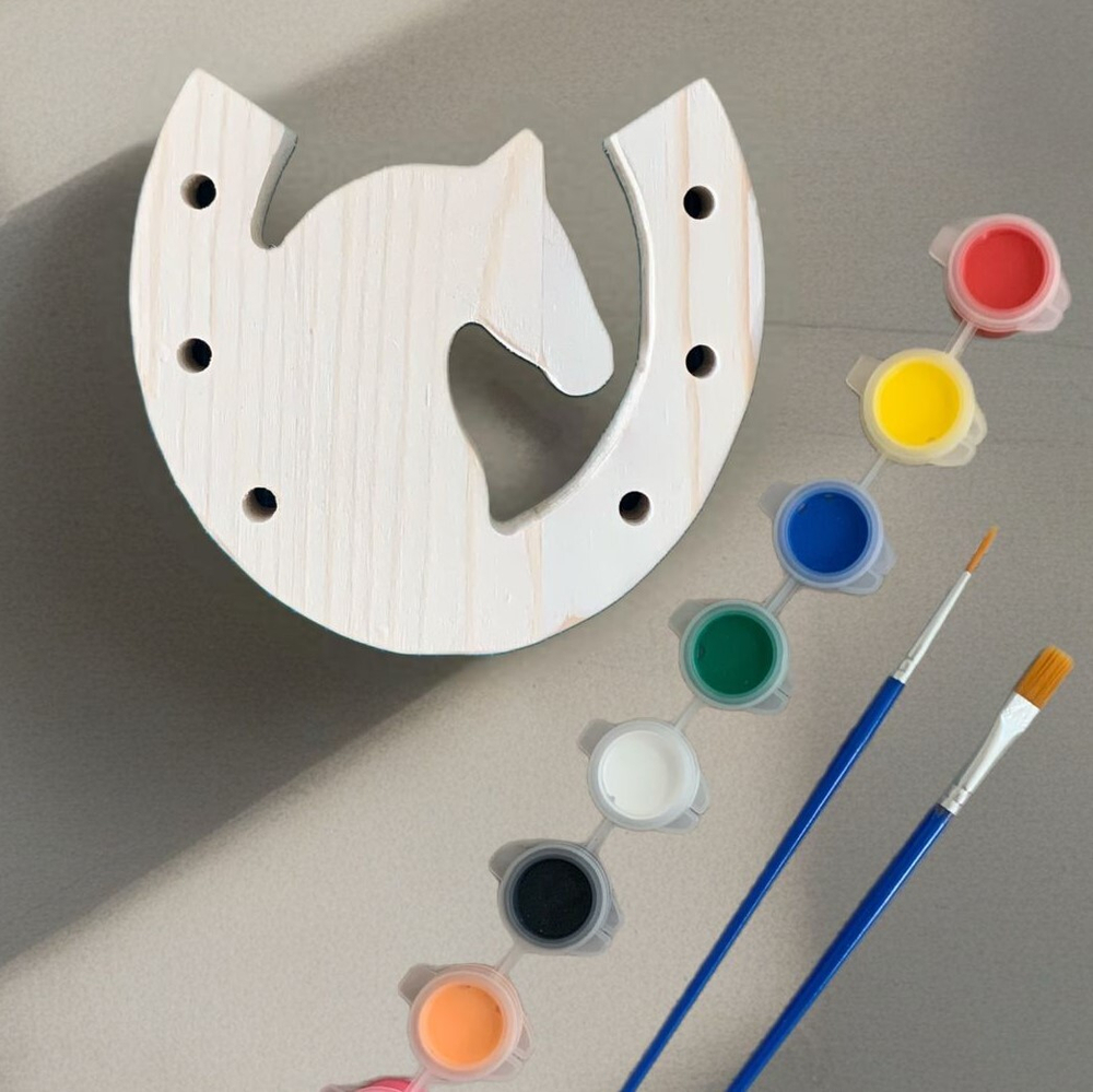 Заготовка для творчества деревянная Подкова с лошадкой