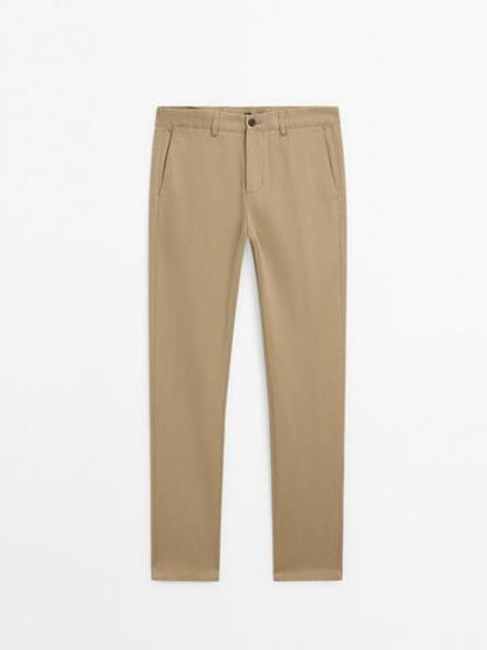 Massimo Dutti Зауженные брюки из смесового хлопка, цвет виски