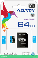 Карта памяти A-Data Premier microSDXC 64GB с адаптером (AUSDX64GUICL10A1-RA1)
