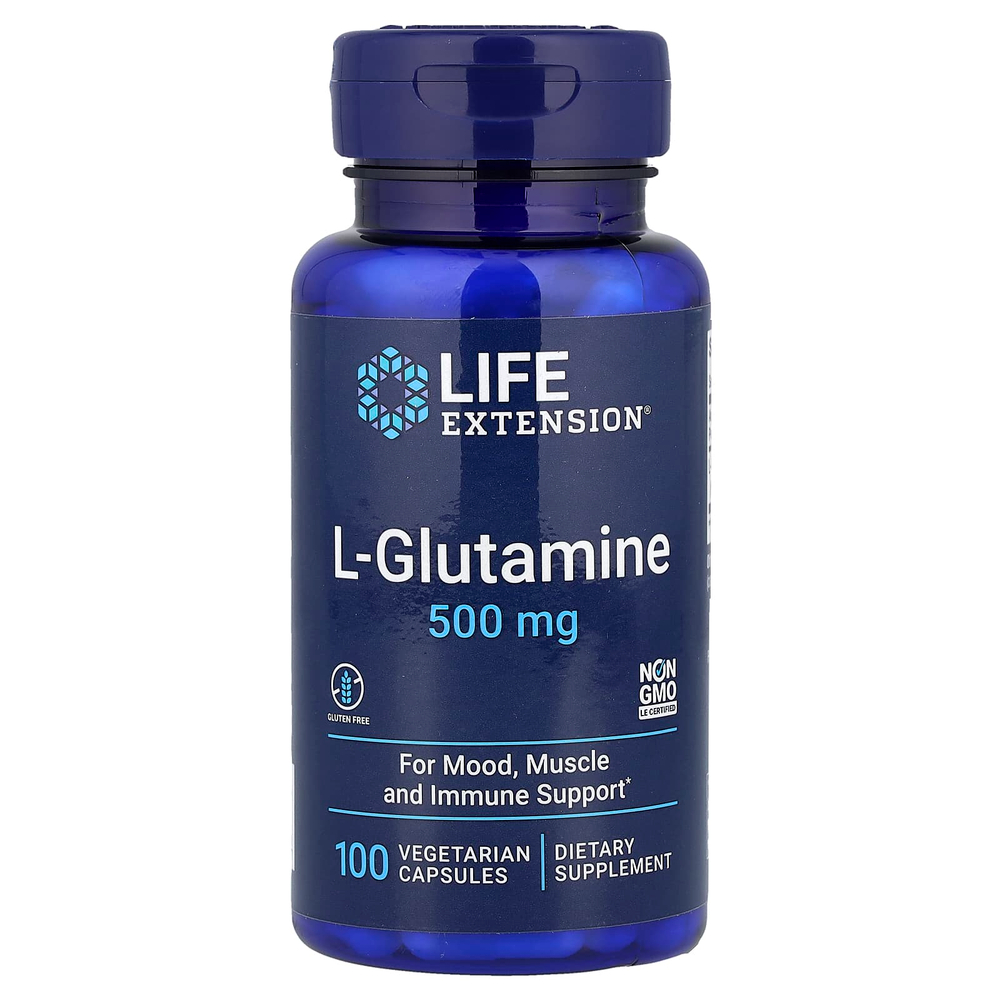 Life Extension, L-глютамин, 500 мг, 100 вегетарианских капсул
