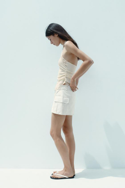 ZARA ЮБКА-ШОРТЫ КАРГО, ЖЕЛТОВАТО-БЕЛЫЙ