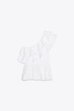 ZARA ТОП АСИММЕТРИЧНОГО КРОЯ С ВЫШИВКОЙ, БЕЛЫЙ