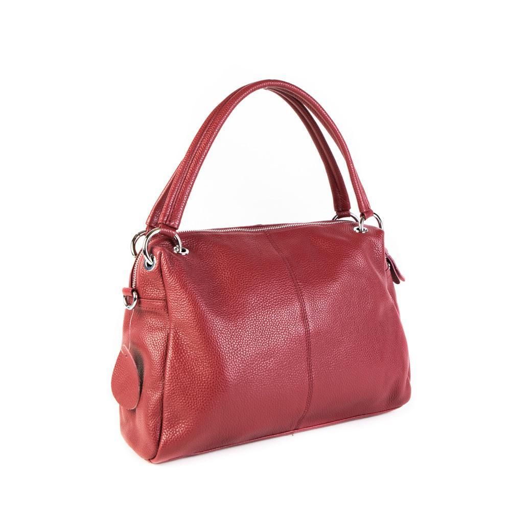 Стильная модная практичная женская средняя красная сумка из натуральной кожи 32х23х9 см с плечевым ремнём 9723 Red