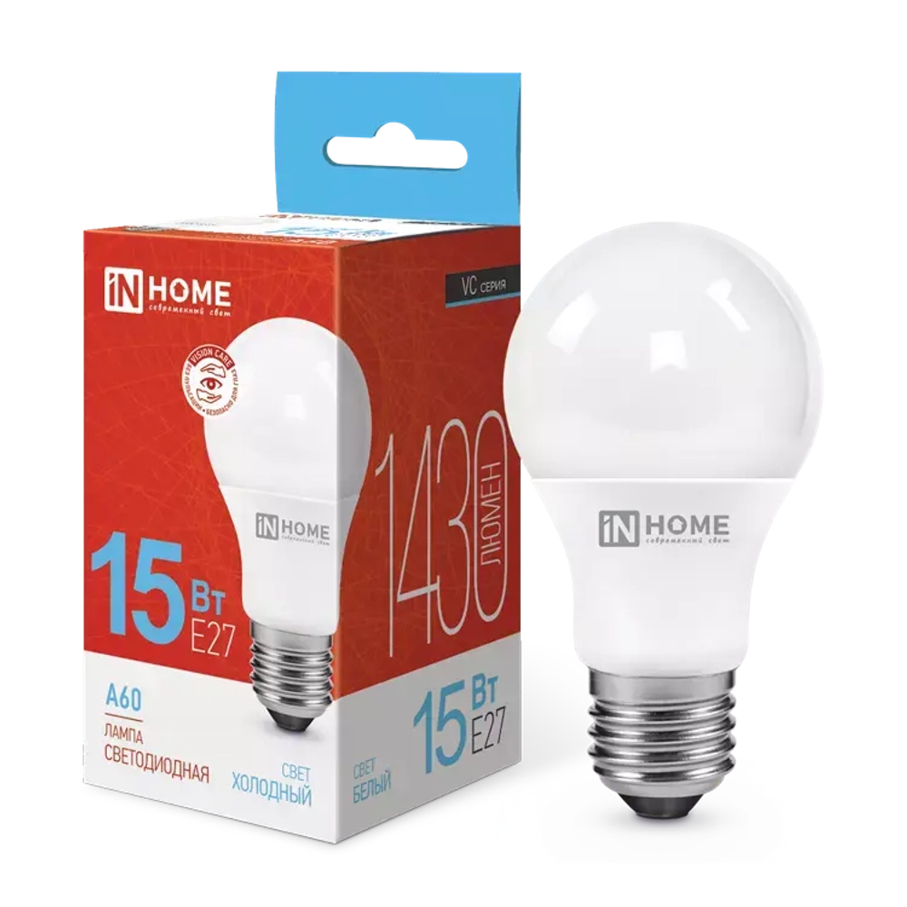 Лампа светодиодная LED-A60-VC 15Вт 230В Е27 6500К ХОЛОДНЫЙ 1340Лм IN HOME