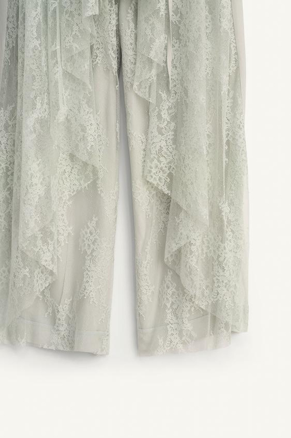 ZARA КРУЖЕВНЫЕ КОМБИНИРОВАННЫЕ БРЮКИ - LIMITED EDITION, ЦВЕТ МОРСКОЙ ВОЛНЫ
