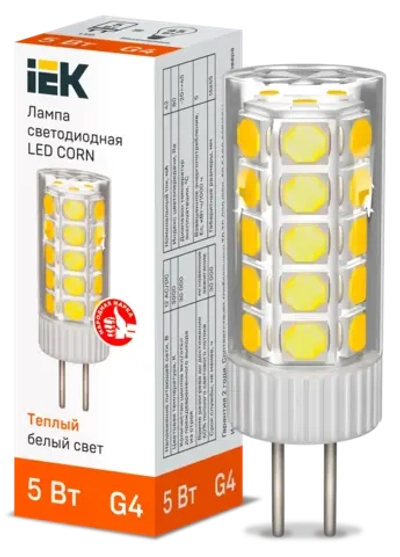 Лампа светодиодная CORN капсула 5Вт 12В 3000К керамика G4 IEK