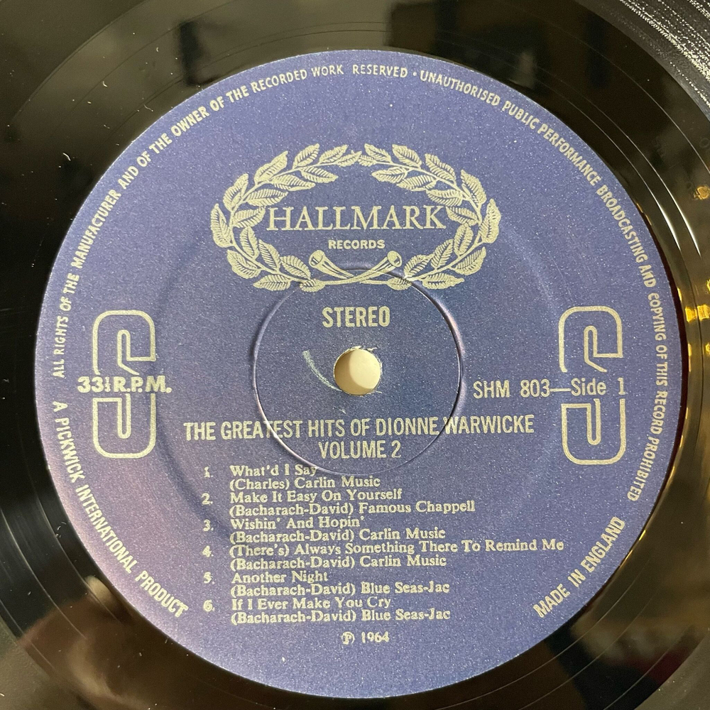 Винтажная виниловая пластинка LP Dionne Warwicke, The Greatest Hits Of Dionne Warwicke Vol. 2 (UK 1973)