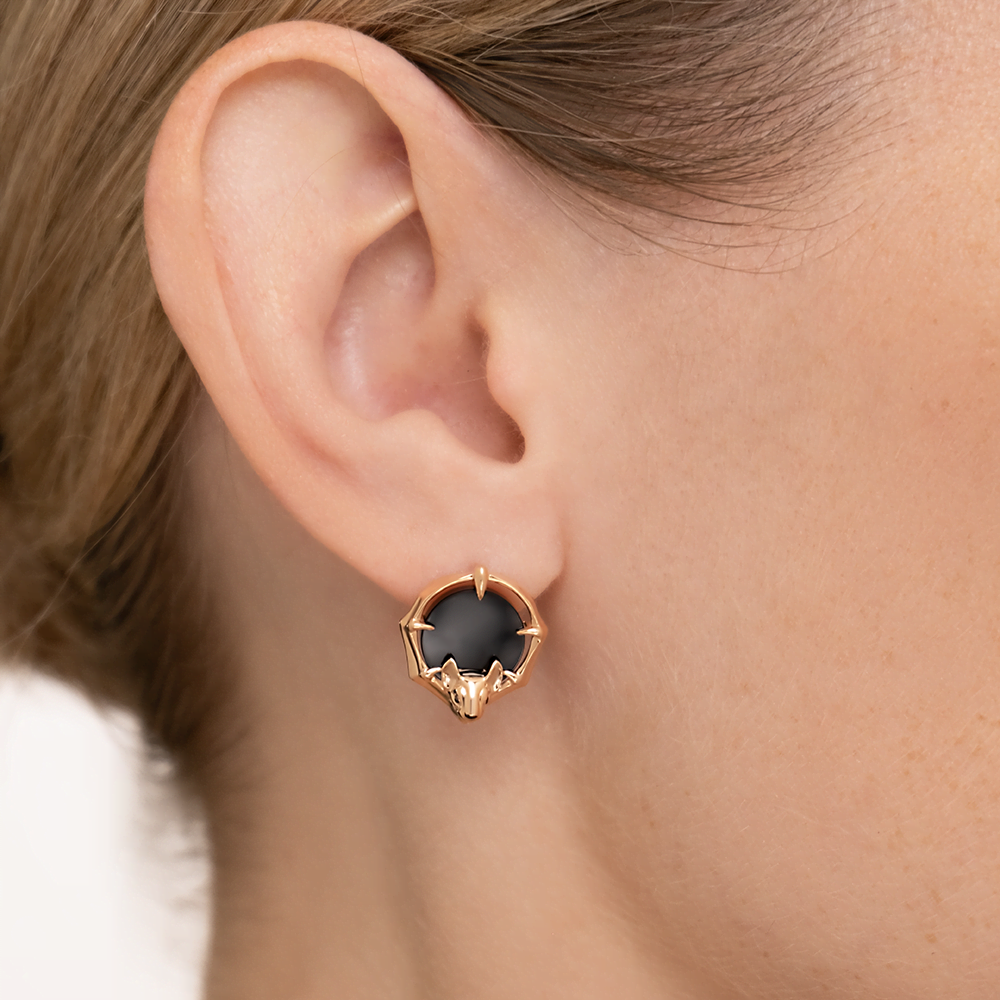 Серьги «Летучие мыши» с английским замком из красного золота с ониксом