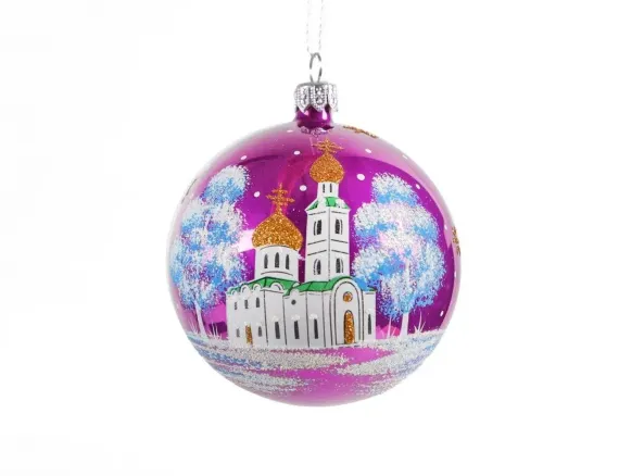 С1075/3 Стеклянный шар Просторы 85 мм., фиолетовый, Ёлочка