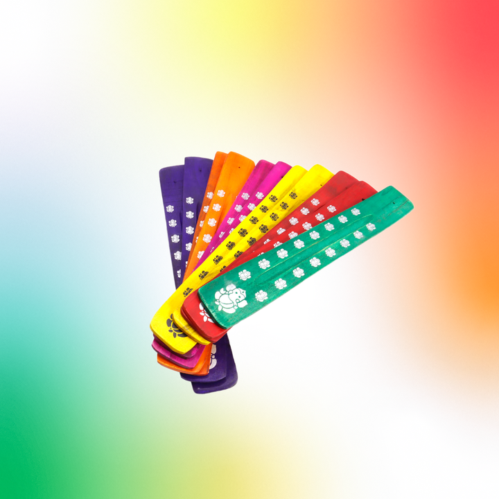 Подставка под благовония Лыжа Ганеш дерево цвет фуксия, рисунок серебристый