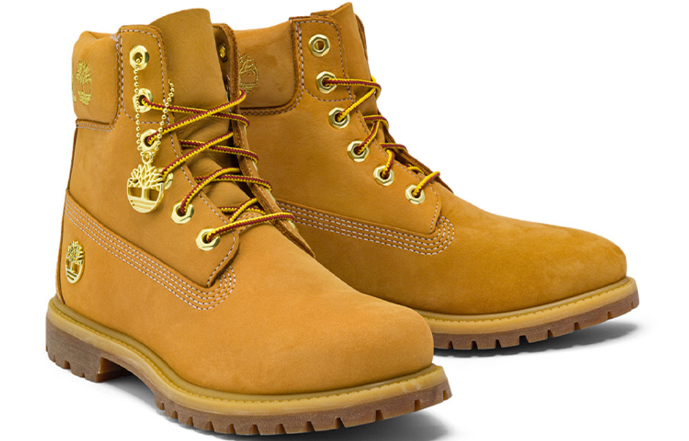 Timberland 6 Inch Premium Waterproof Boots "Wheat Nubuck With Gold Logo" Women"s