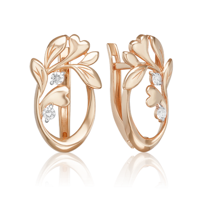 Серьги «Цветущее дерево» с английским замком из красного золота с фианитами